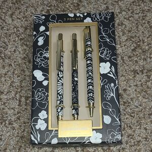 Clementine Black Floral 3-Piece Pen Set with Gold Accents